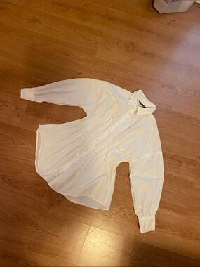 Relaxed White Button-Front Shirt